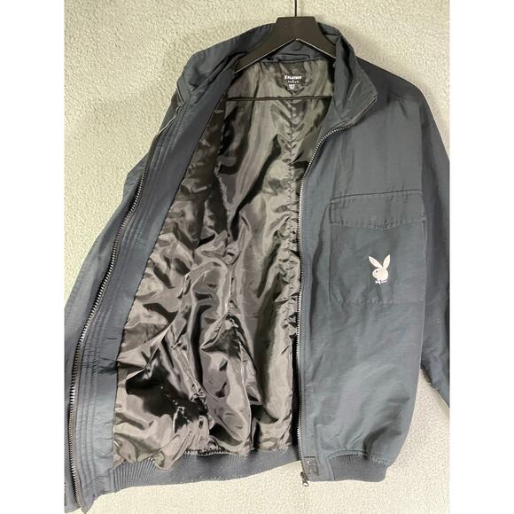 Playboy by PacSun Black Bomber Jacket XS/S Logo Back Spell Out Cotton Blend - Picture 9 of 12